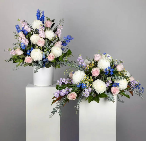 Pastel Funeral Flowers Display